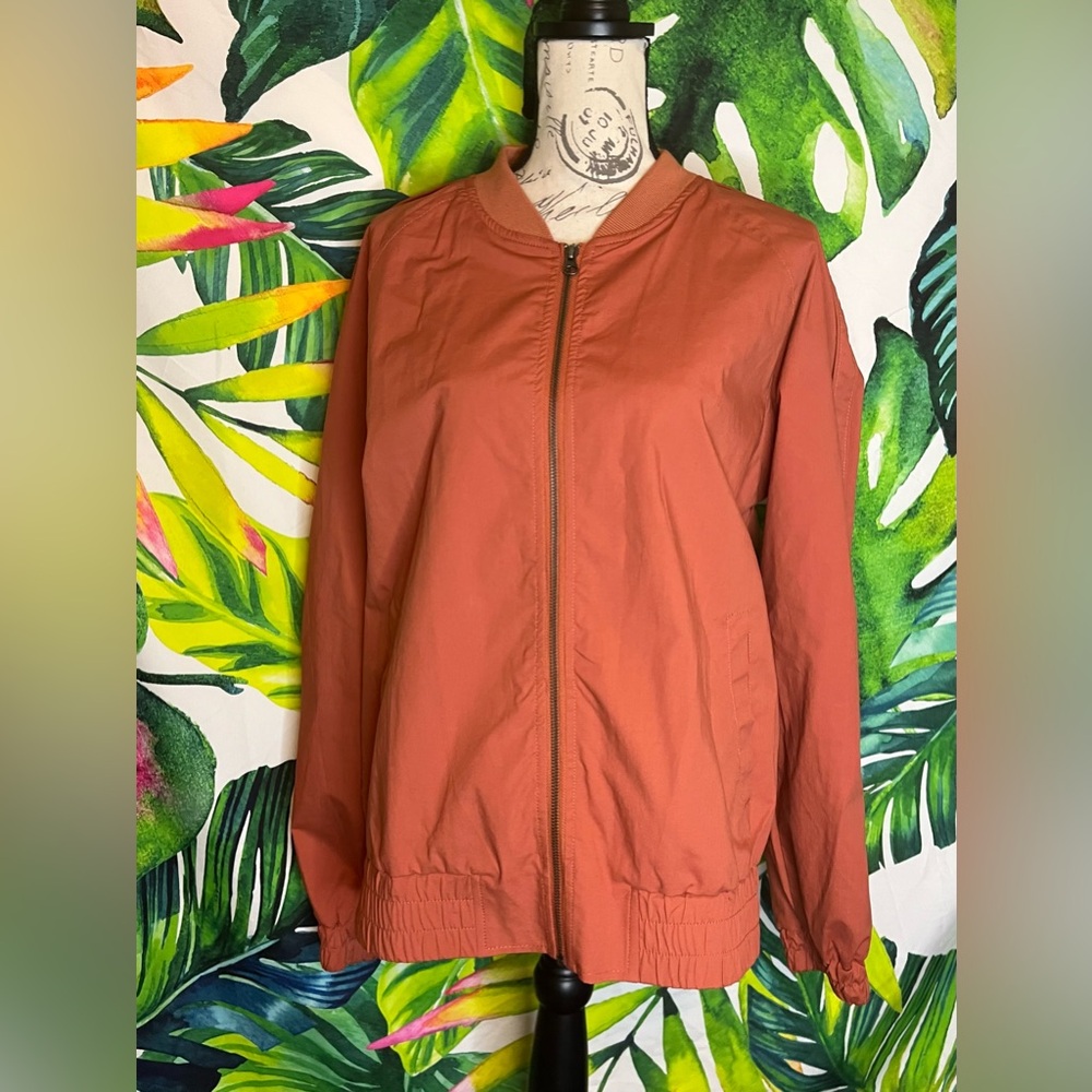 Frank & Oak M Red Brown Full Zip Cotton Lightweight Fall Preppy Bomber Jacket